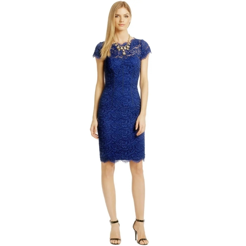 NWT Monique Lhuillier Women's Indigo Floral Lace Back Cut-Out Dress